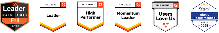 Industry awards: Leader Fall 2025, High Performer, Momentum Leader, Users Love Us, Highly Recommended